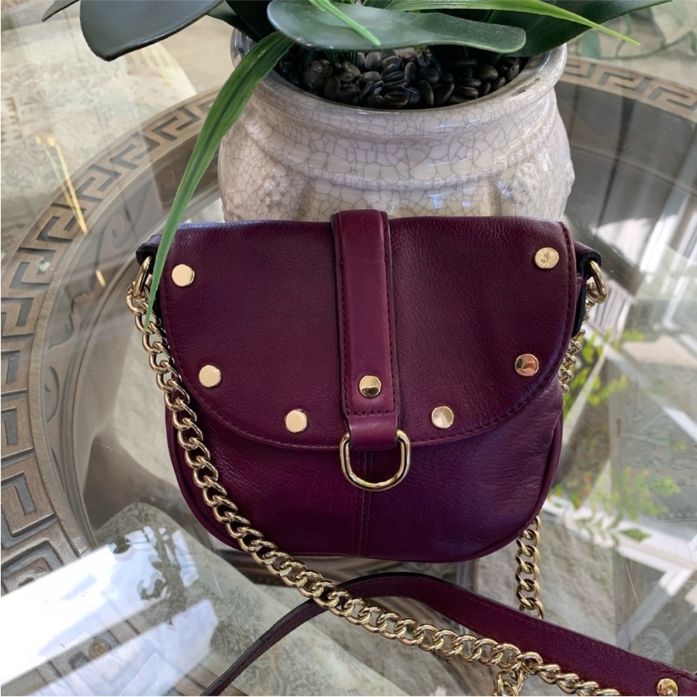 Rebecca Minkoff Purple Crossbody Bag with Gold Rivets Hardware and Gold Chain